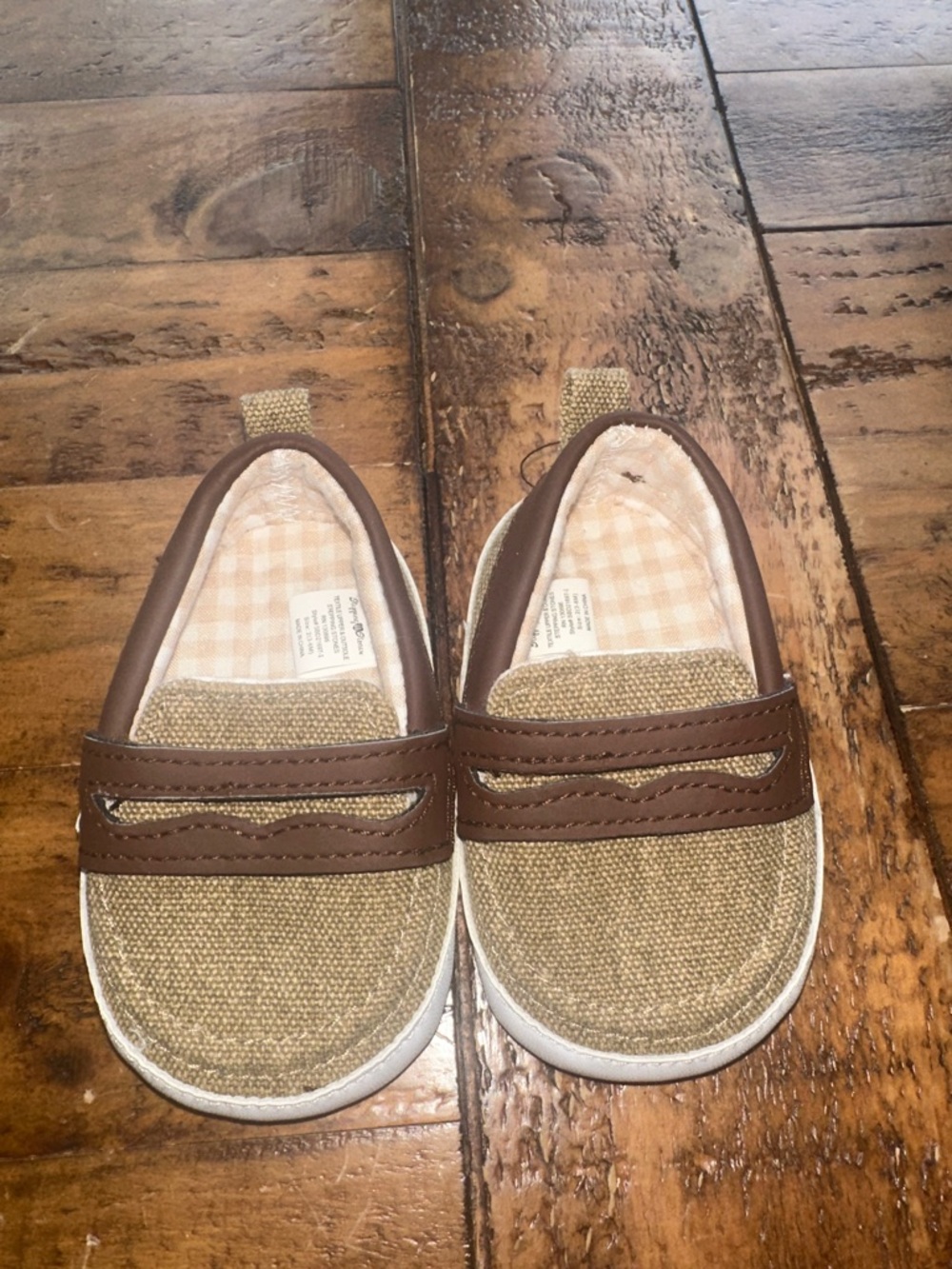 Baby Slip-On Walker Shoes in Tan and Brown - Neutral Canvas Style